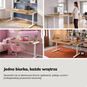 Biurko elektryczne sit-stand z szufladą i ładowarką bezprzewodową Qi białe/złoty dąb, 1600 mm: ELLIS