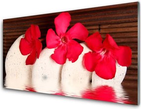 Szkło do Kuchni na Ścianę Kwiaty Na Ciemnych Kamieniach