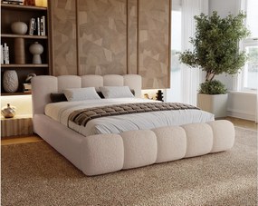 Łóżko tapicerowane 160x200 cm Ravello - łóżko z pojemnikiem, tkanina boucle beżowy (Lambi 6)