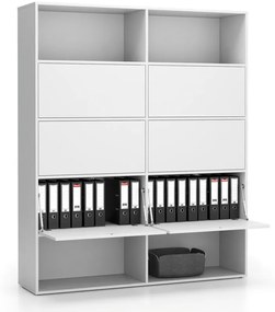 Regał biurowy szeroki LAYERS, 6 schowków, 1582 x 400 x 1905, biały