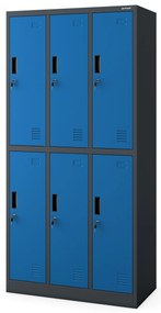 Szafka socjalna ubraniowa BHP antracytowo-niebieska: 6-drzwiowa IGOR 900 x 1850 x 450 mm