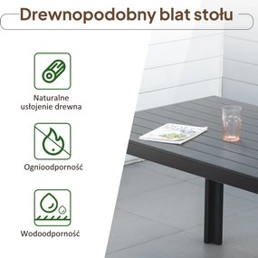 Outsunny Stół Tarasowy – Modny i Trwały, z Aluminium i Polidrewna, Czarny, 190x84,5x72 cm