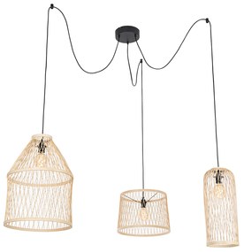 Zewnetrzna Inteligentna lampa wisząca zewnętrzna z rattanu 3-światłowa w tym LED - Calamus Rustykalny / Vintage Oswietlenie zewnetrzne