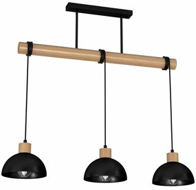 Lampa wisząca, potrójna, czarna, drewno ERIK Black/Wood 3xE27