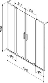 Mexen Velar L Duo parawan nawannowy 2-skrzydłowy rozsuwany 200 x 150 cm, szron, złoty - 896-200-003-32-50
