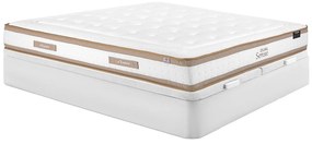 Zestaw 180 x 200 cm: stelaż ze skrzynią w kolorze białym + materac hybrydowy ze sprężynami kieszeniowymi 7 stref i pianką z pamięcią kształtu, grubość 28 cm – MEYANI od YSMÉE