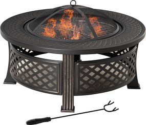 Outsunny Misa Paleniskowa Stalowa z Pogrzebaczem i Osłoną Iskier Idealna na Kemping i Grill Czarna 81x81x50cm | Aosom PL