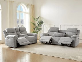 Kanapa 3-osobowa,  2-osobowa z elektryczną funkcją relaksu, w tkaninie melanżowej szarej KELUNO