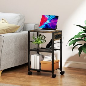 HOMCOM Mobilna podstawka pod drukarkę z gniazdkami portami USB i USB-C do 40 kg rustykalny brąz | Aosom PL