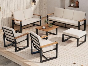 Salon ogrodowy 7-8 osób - z lekkiego żelaza ocynkowanego - 1 kanapa 3-osobowa - 1 kanapa 2-osobowa - 2 fotele i stolik kawowy - 1 taboret - Beżowy
