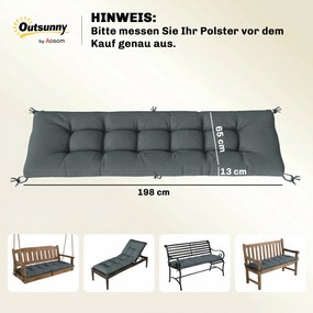 Outsunny Poduszka na Leżak z Paskami Mocującymi, Pikowana 198x65x13 cm, Ciemnoszara | Aosom PL