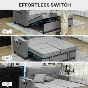 HOMCOM Sofa 4 w 1, regulowana sofa, sofa łóżko, z poduszkami, obicie z tkaniny, do salonu, sypialni, szara