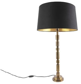 Lampa stołowa w stylu art deco brązowa z czarnym bawełnianym abażurem 45 cm - Torre ArtDeco Oswietlenie wewnetrzne