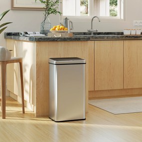 HOMCOM Kosz na śmieci z czujnikiem 50L Stal nierdzewna Automatyczny kosz z miękkim zamykaniem pokrywy Czujnik ruchu 35,5 x 26 x 67 cm Srebrny | Aosom PL