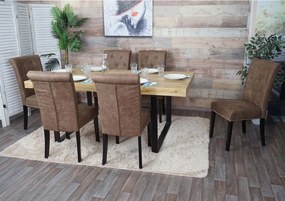 Krzesło do jadalni Chesterfield II (zestaw 6 sztuk),  tkanina/tekstylia brązowe, ciemne nogi