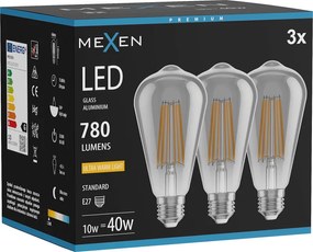 Mexen Vintis 3x żarówka filament LED E27, ST64, 10W, Ciepła - 2200K, 780 lm, smoke - L152-E27-1022-70x03