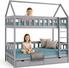 Szare skandynawskie łóżko piętrowe domek dla dzieci C4-E73