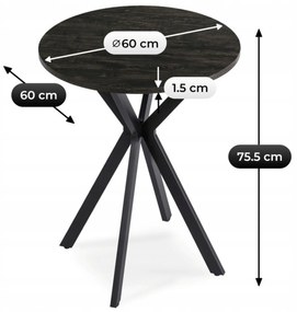 Stół Okrągły LAUREN 60 cm Czarny Loft Nowoczesny