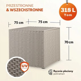 Polirattanowy pojemnik na schowek RICCO, 318L, 75x75x70 cm, kremowa Casaria