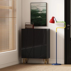 HOMCOM Szafka na buty z 2 drzwiami, regał na buty, przechowywanie butów z 3 regulowanymi półkami 72 x 31,5 x 95 cm, Czarny