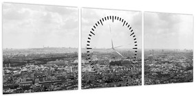 Obraz - Dachy domów w Paryżu (z zegarem) (90x30 cm)