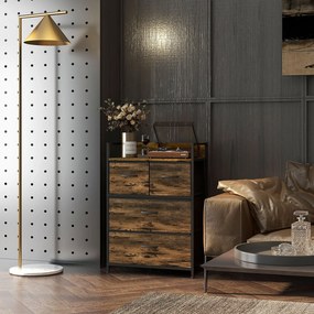 HOMCOM Komoda, Kredens, 4 Szuflady Materiałowe, Design Industrialny, 60x29x85cm, Brąz/Czarny