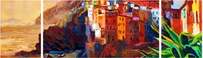 Obraz - Wieś na wybrzeżu Cinque Terre, Włoska Riviera, nowoczesny impresionism (170x50 cm)