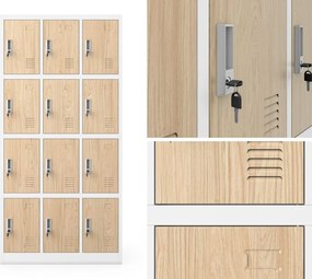 Szafa BHP z 12-skrytkami 90x40x185 cm Eco Design Marcin, biały/dąb sonoma