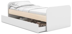Białe łóżko dziecięce w dekorze sosny z wysuwanym łóżkiem i schowkiem 90x200 cm Esteban – Marckeric