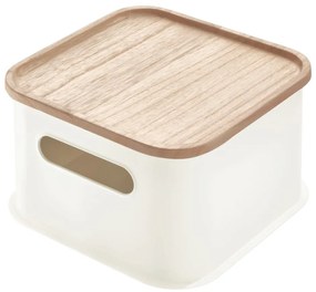 Biały pojemnik z pokrywką z drewna paulownia iDesign Eco Handled, 21,3x21,3 cm