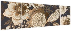Obraz złotych kwiatów na ciemnym tle (170x50 cm)