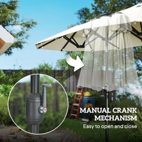 Outsunny Podwójny parasol, parasol tarasowy, nachylny, z panelem słonecznym, 35 diod LED, stal, beżowy, 2,95 x 1,50 x 2,19 m