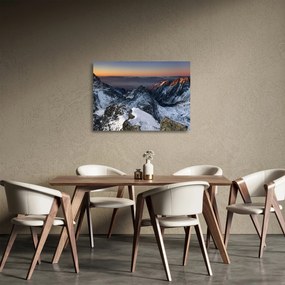 Obraz na szkle - Wschód słońca w górach (70x50 cm)