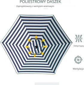 Outsunny Parasol Ogrodowy na Zewnątrz Niebieskie Paski Stal 23x216m Niebieski + Biały | Aosom PL