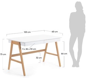 Biurko z białym blatem Kave Home Ingo, 120x60 cm