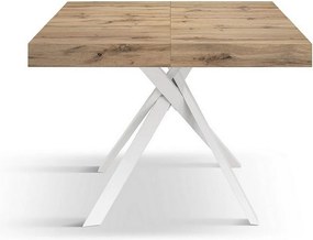 Rustykalny stół z drewna dębowego, białe metalowe nogi 95x90-145x90cm - FORTE DEI MARMI