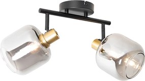 Plafon z reflektorami czarny ze złotem z dymionym szkłem 2-światła - Zuzanna