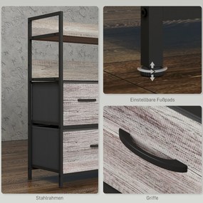 HOMCOM Komoda z tkaniny, 5 składanych szuflad, 2 półki, Stelaż stalowy, 98 x 29 x 85 cm, Szara