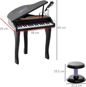HOMCOM Pianino dla dzieci z taboretem Edukacyjny instrument muzyczny Różowy 48x39x69cm Zabawka muzyczna | Aosom PL