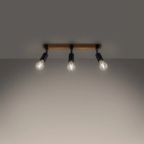 Plafony nowoczesny Shad, stal/drewno - 3 źródło światła 3000K - L.53 x H.14 cm - czarny/drewno