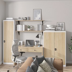 Biurowa szafa metalowa ALEX, 450 x 1850 x 400 mm, Eco Design: biała/ dąb sonoma