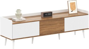 Nowoczesna szafka RTV - 160 x 39 x 49,5 cm - z 3 drzwiami - MDF + płyta wiórowa - naturalny + biały