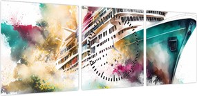 Obraz - Akwarela morska (z zegarem) (90x30 cm)