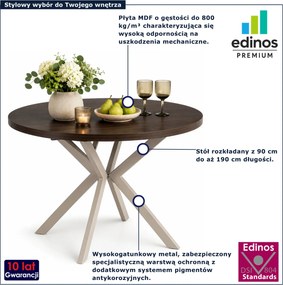Orzechowy stół okrągły rozkładany 90-190 cm orzech + kaszmir C8-P35