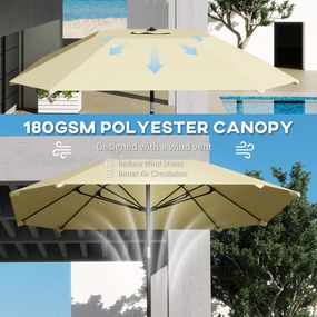 Outsunny 2,3 m Parasol bez bazy, Regulowany parasol tarasowy z korbką, Poliester, Aluminium, Włókno szklane, Beżowy