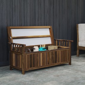 Outsunny 2-osobowa Ławka Ogrodowa, Drewniana, Odporna na Pogodę, z Miejscem do Przechowywania i Podłokietnikami 128,5 x 56 x 53,5cm, Kolor Węglowy