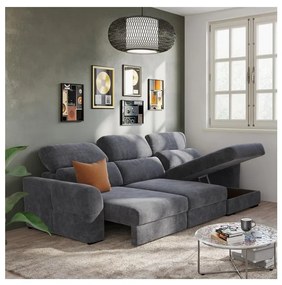 Uniwersalna narożna, rozkładana sofa trzyosobowa z pojemnikiem TRENTO, antracyt