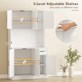 HOMCOM Szafka kuchenna, 180,5 cm, kredens, blat roboczy, otwór na kabel, regulowane półki, MDF, Biały