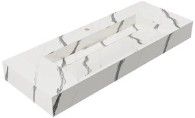 Umywalka podwieszana TAKOTNA z twardego materiału marmuropodobnego w kolorze białym – 120,2 × 45,2 × 8 cm (dł. × szer. × wys.)