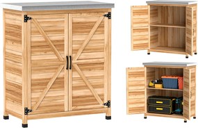 Outsunny szafka ogrodowa z wewnętrzną półką i blatem roboczym, z drewna świerkowego i ocynkowanej stali, 79x43x92 cm, kolor drewna | Aosom PL